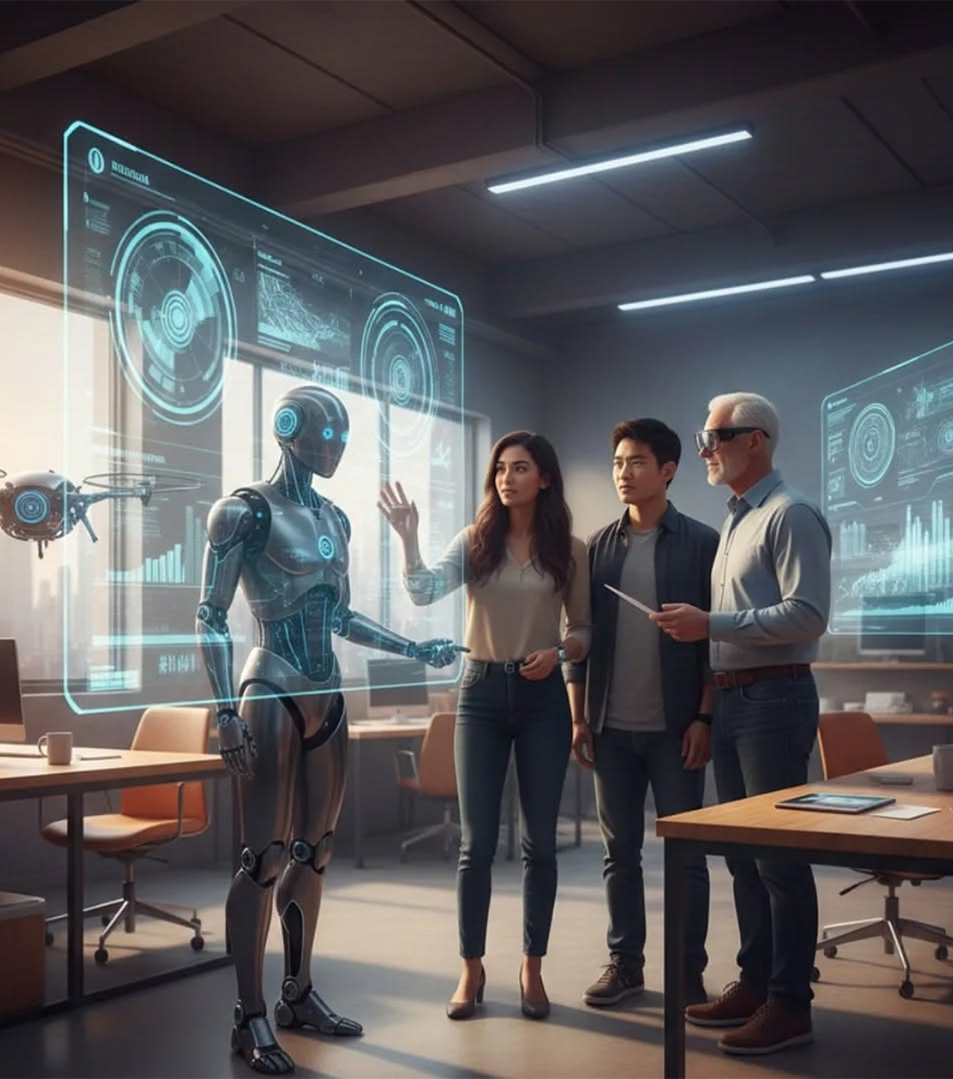 human and AI robot collaboration in modern workplace