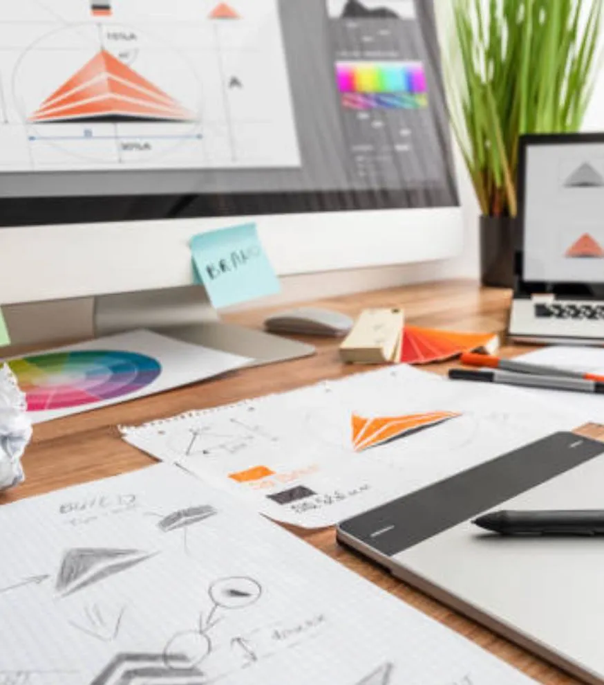 Logo design sketches and branding concepts