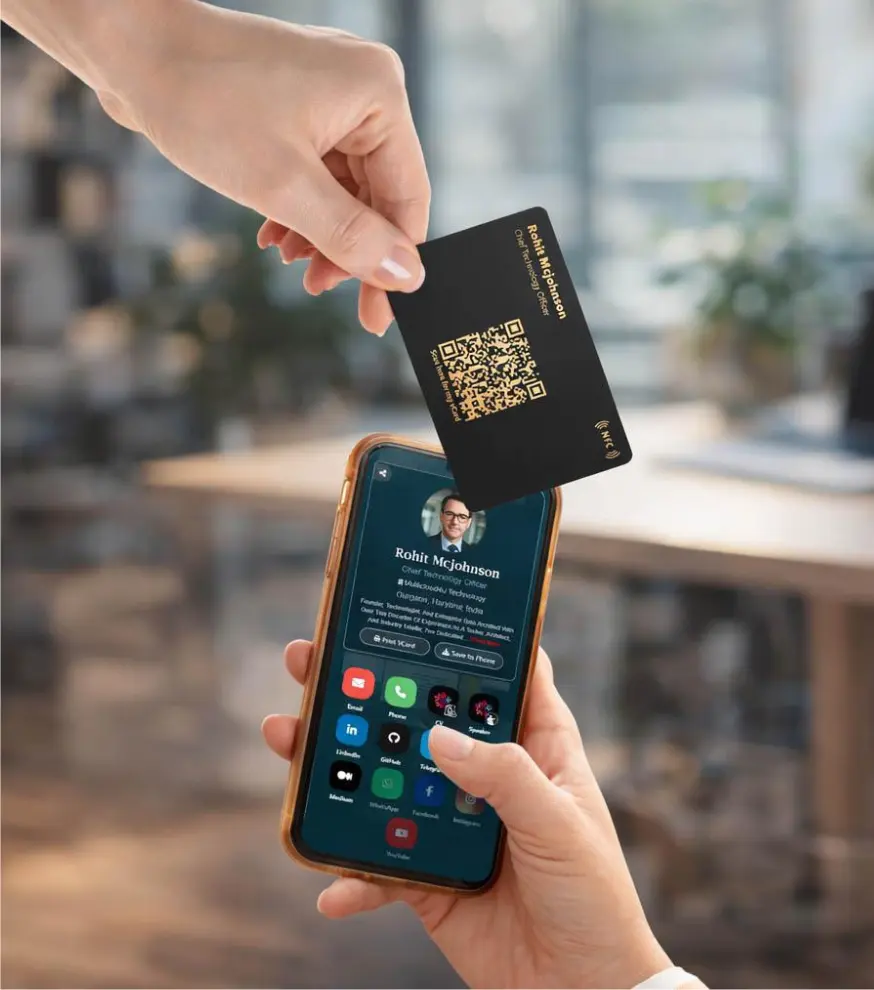 Digital NFC business card connected to smartphone