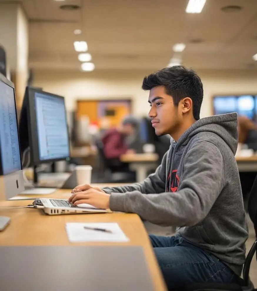 Student learning graphic design software during practical training