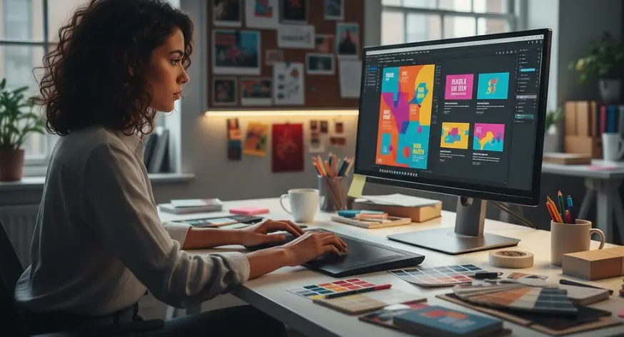 Creative professionals collaborating on branding and visual identity projects.